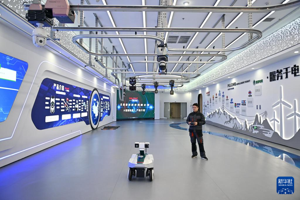2024年3月28日，在雄安科创中心中试基地，北京普龙科技有限公司工作人员在展示巡检机器人。新华社记者 牟宇 摄.jpg